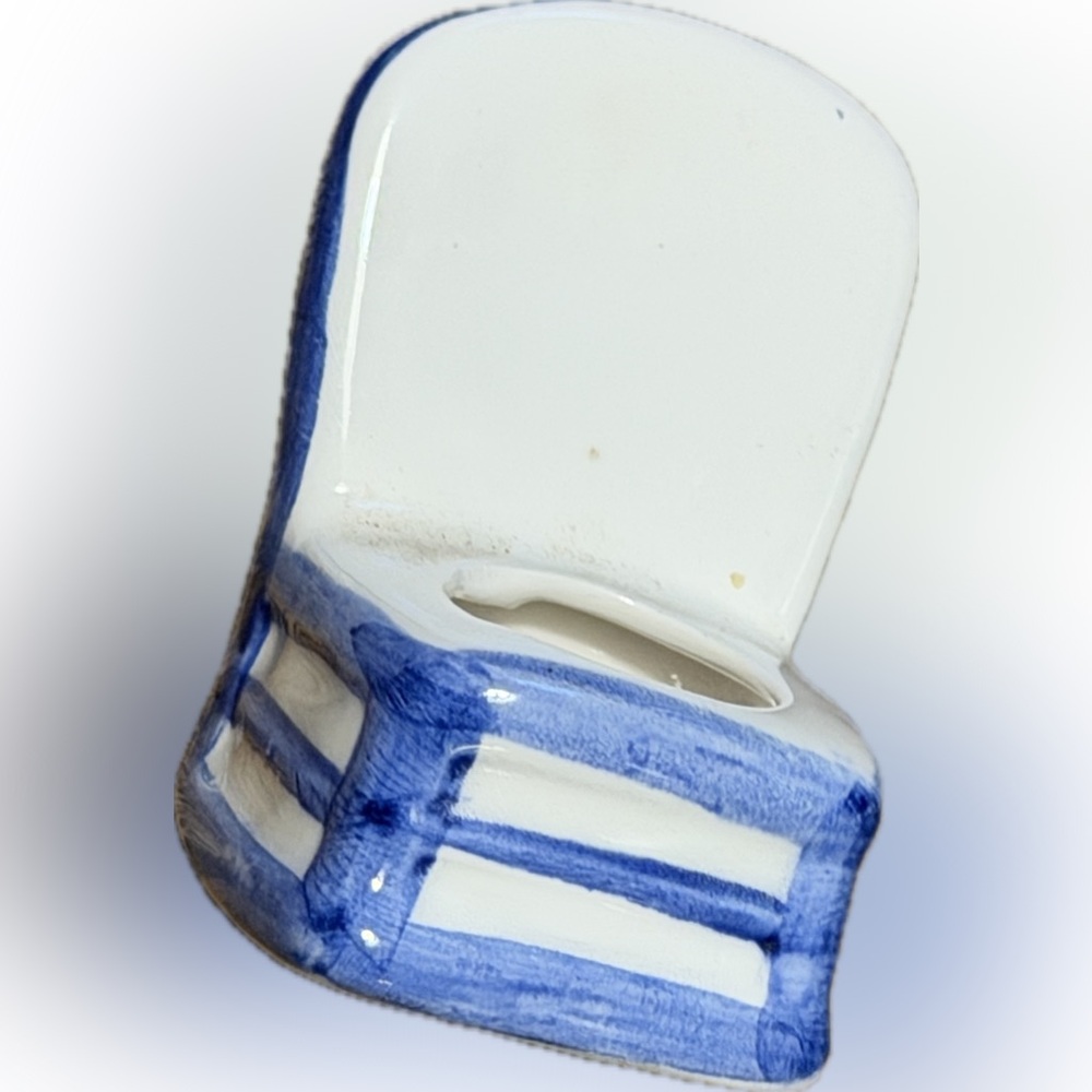 Blue and White Ceramic Chair Figurine toothpick holder vintage